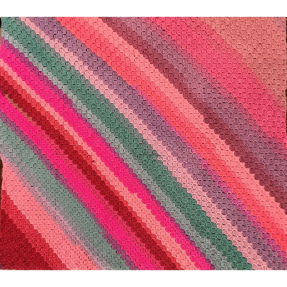 Baby Afghan Lap Blanket Crochet Knit Rainbow Boho Handmade 36" x 38"